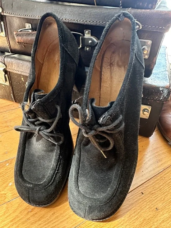 Vintage J. Crew Black Suede Lace-Up Block Heel shoes - Picture 5 of 15